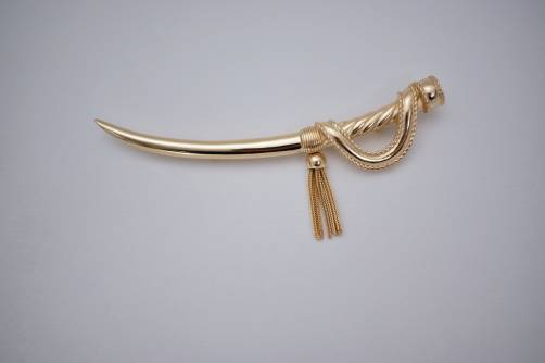 Vintage Christian Dior saber sword pin brooch, signed, gold, 1980`s ca, French